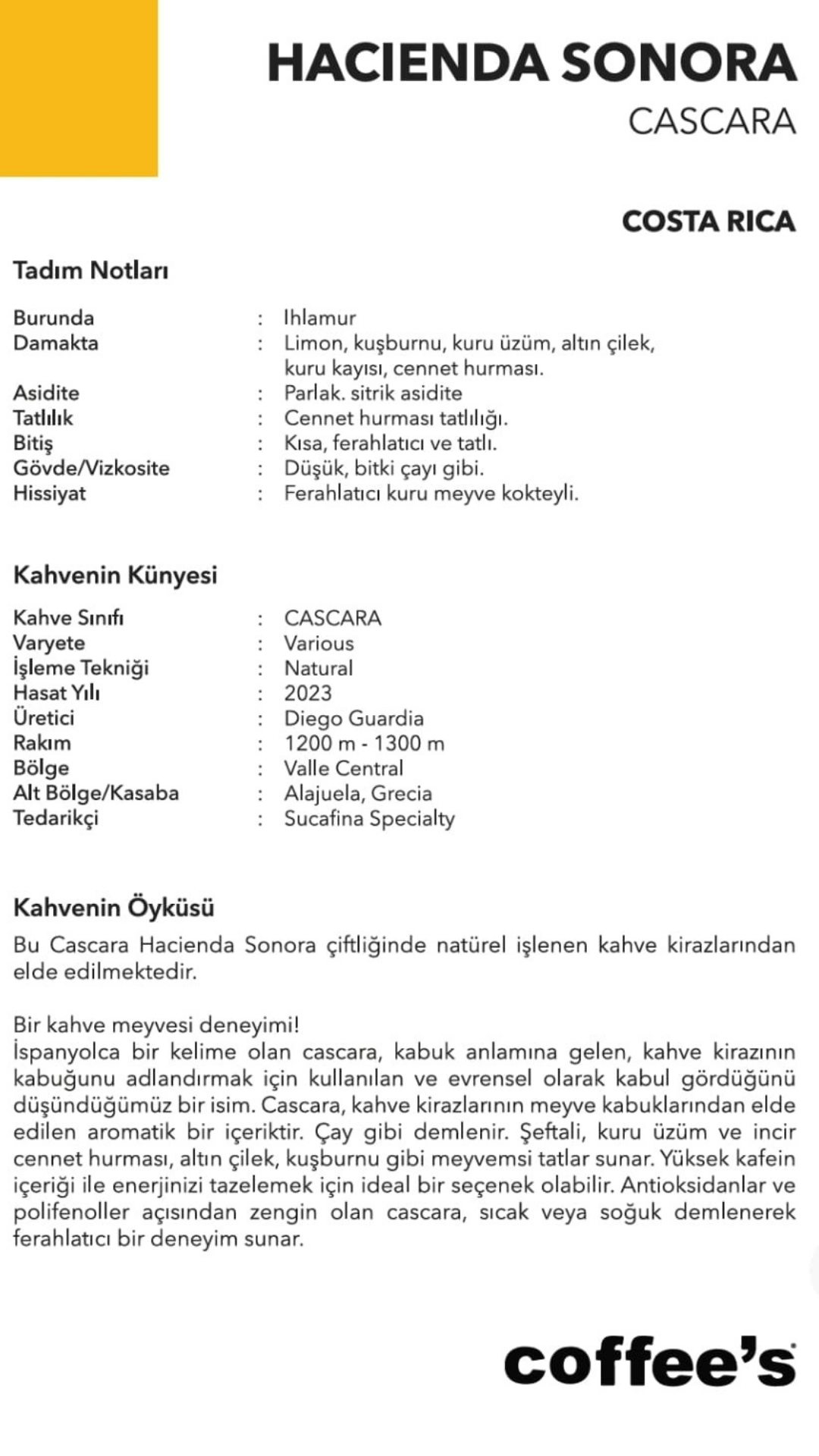 HACIENDA SONORA CASCARA (kahve kirazı kabuğu)