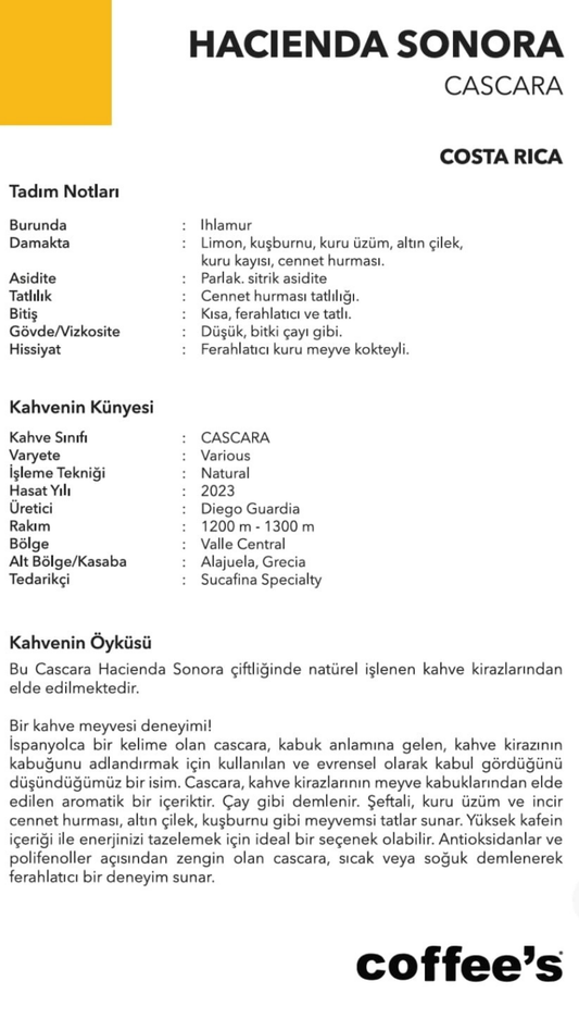 HACIENDA SONORA CASCARA (kahve kirazı kabuğu)